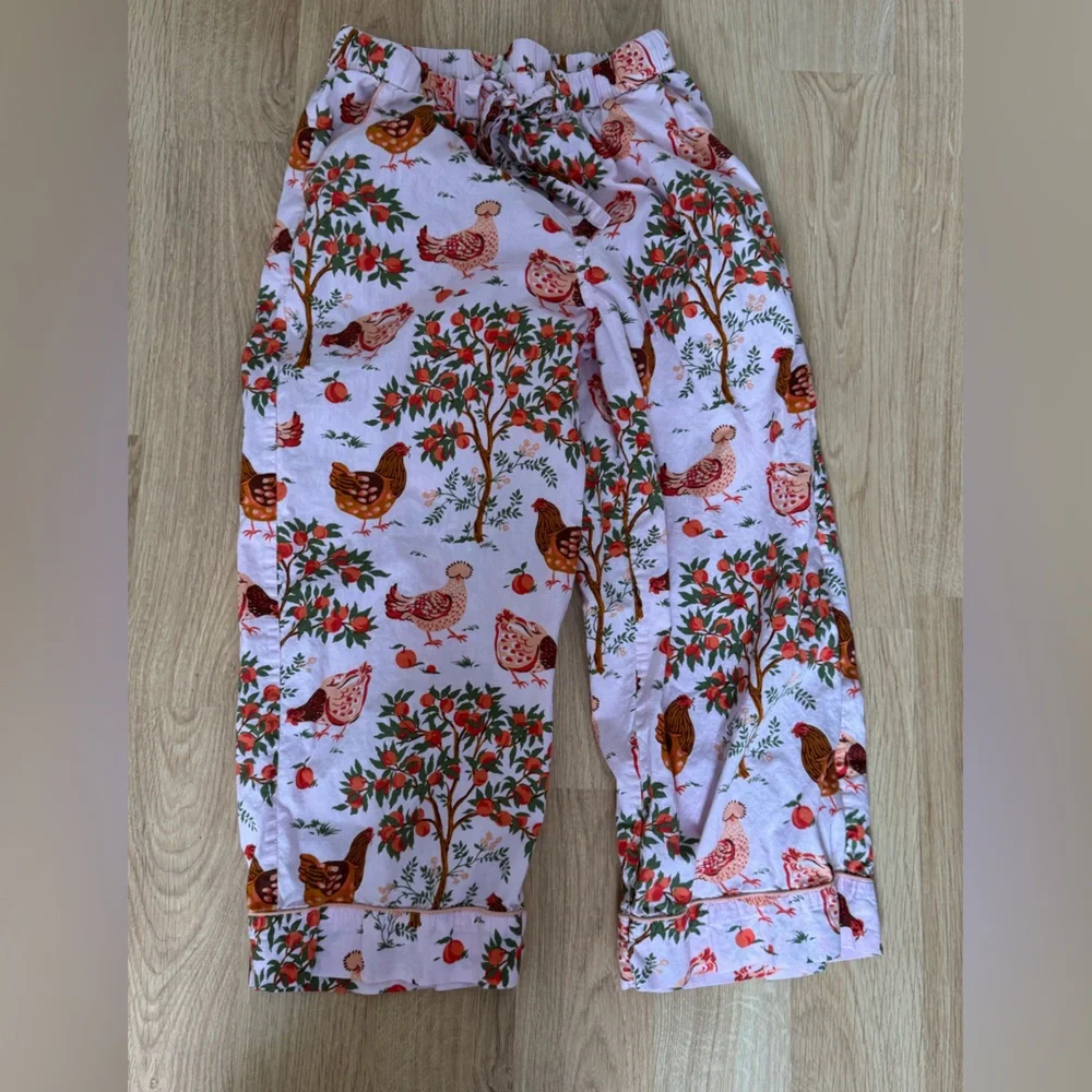 PRINTFRESH 100% Organic Cotton Top & Cropped Pants Hen House Ballet Pink XXS GUC - Picture 9 of 14